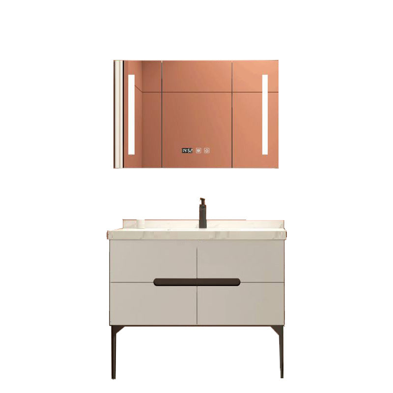 Modern Bathroom Vanity Free-standing Standard Ceramic Top Backsplash Included Vanity & Faucet & Mirror Cabinet 47"L x 18"W x 33"H Smart Control Included Clearhalo 'Bathroom Remodel & Bathroom Fixtures' 'Bathroom Vanities' 'bathroom_vanities' 'Home Improvement' 'home_improvement' 'home_improvement_bathroom_vanities' 8075245