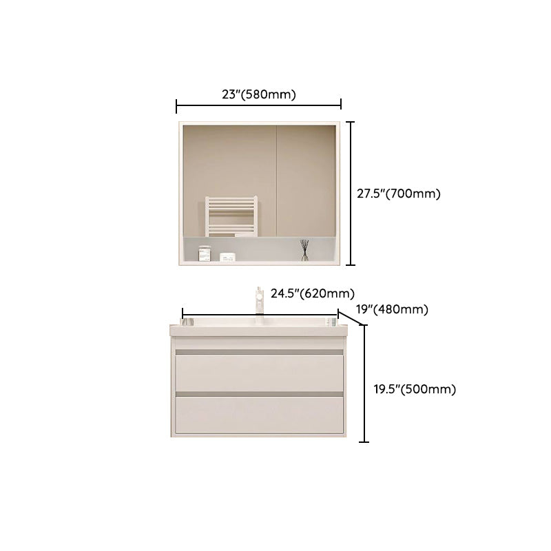 White Bathroom Vanity Wood Frame Mirror Waterproof Single Sink Overflow with 2 Drawers Clearhalo 'Bathroom Remodel & Bathroom Fixtures' 'Bathroom Vanities' 'bathroom_vanities' 'Home Improvement' 'home_improvement' 'home_improvement_bathroom_vanities' 8080661