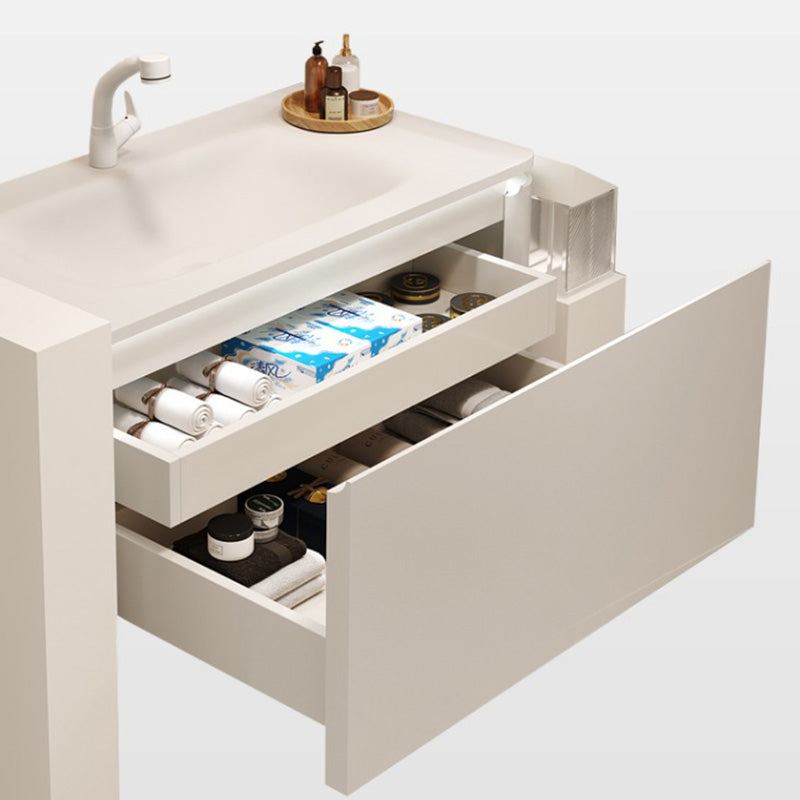 White Bathroom Vanity Stain Resistant Wood Frame Mirror Wall Mount with Faucet Clearhalo 'Bathroom Remodel & Bathroom Fixtures' 'Bathroom Vanities' 'bathroom_vanities' 'Home Improvement' 'home_improvement' 'home_improvement_bathroom_vanities' 8080961