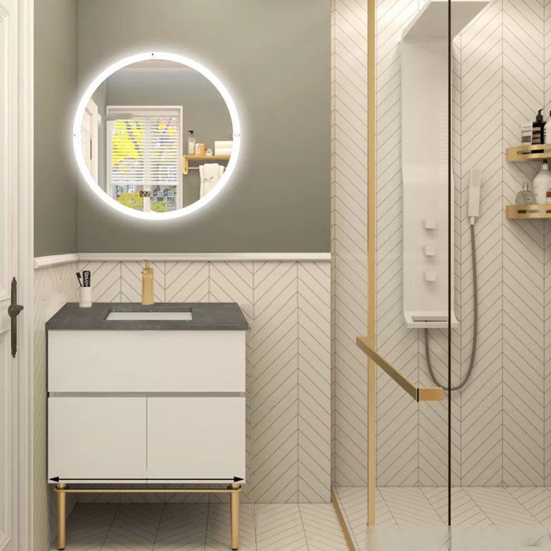 Modern Bathroom Vanity Set Limestone Top with Drawers and Basin Vanity & Faucet & Mirrors Smart Control Included Clearhalo 'Bathroom Remodel & Bathroom Fixtures' 'Bathroom Vanities' 'bathroom_vanities' 'Home Improvement' 'home_improvement' 'home_improvement_bathroom_vanities' 8081142