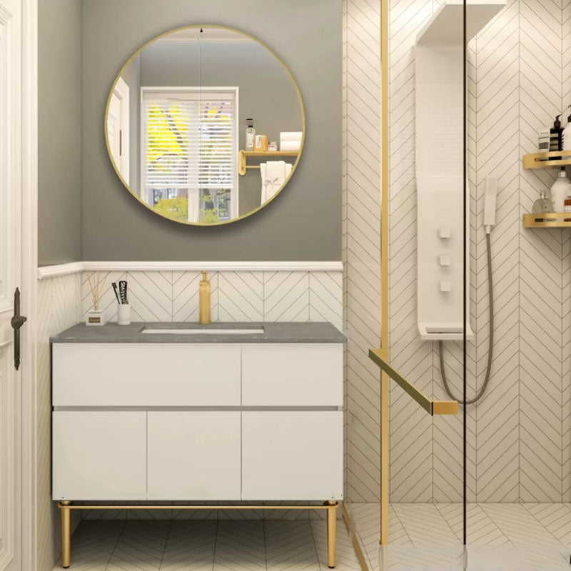 Modern Bathroom Vanity Set Limestone Top with Drawers and Basin Vanity & Faucet & Mirrors Smart Control Not Included Clearhalo 'Bathroom Remodel & Bathroom Fixtures' 'Bathroom Vanities' 'bathroom_vanities' 'Home Improvement' 'home_improvement' 'home_improvement_bathroom_vanities' 8081143