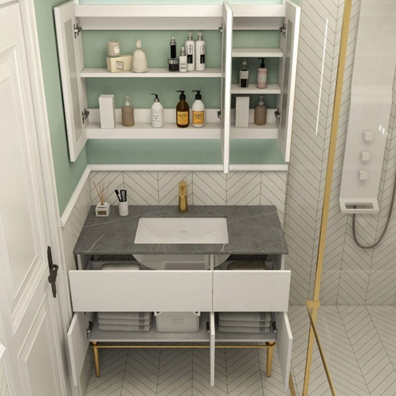 Modern Bathroom Vanity Set Limestone Top with Drawers and Basin Clearhalo 'Bathroom Remodel & Bathroom Fixtures' 'Bathroom Vanities' 'bathroom_vanities' 'Home Improvement' 'home_improvement' 'home_improvement_bathroom_vanities' 8081144