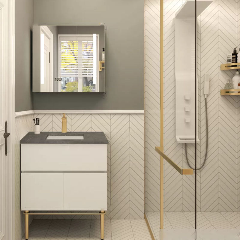 Modern Bathroom Vanity Set Limestone Top with Drawers and Basin Vanity & Faucet & Mirror Cabinet Smart Control Included Clearhalo 'Bathroom Remodel & Bathroom Fixtures' 'Bathroom Vanities' 'bathroom_vanities' 'Home Improvement' 'home_improvement' 'home_improvement_bathroom_vanities' 8081149