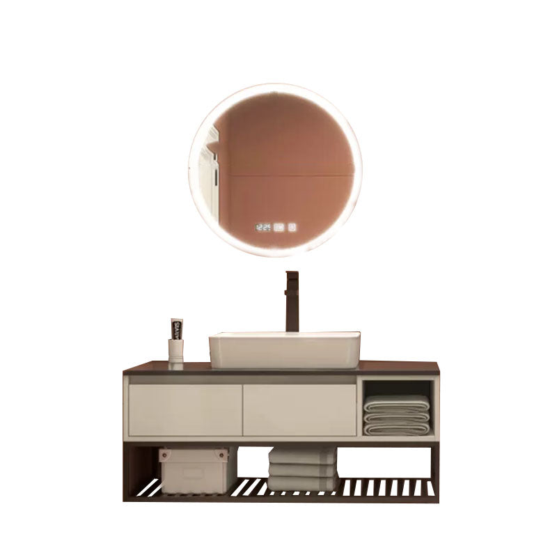 Modern Bathroom Sink Vanity Limestone Top Faucet and Shelving Included Clearhalo 'Bathroom Remodel & Bathroom Fixtures' 'Bathroom Vanities' 'bathroom_vanities' 'Home Improvement' 'home_improvement' 'home_improvement_bathroom_vanities' 8081194