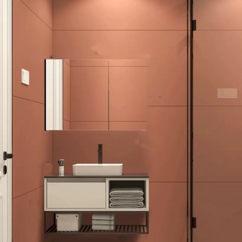 Modern Bathroom Sink Vanity Limestone Top Faucet and Shelving Included Vanity & Faucet & Mirror Cabinet Smart Control Not Included Clearhalo 'Bathroom Remodel & Bathroom Fixtures' 'Bathroom Vanities' 'bathroom_vanities' 'Home Improvement' 'home_improvement' 'home_improvement_bathroom_vanities' 8081197