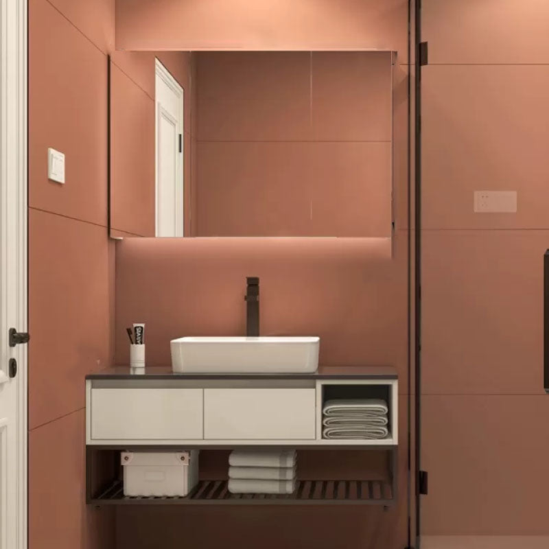 Modern Bathroom Sink Vanity Limestone Top Faucet and Shelving Included Vanity & Faucet & Mirror Cabinet Smart Control Not Included Clearhalo 'Bathroom Remodel & Bathroom Fixtures' 'Bathroom Vanities' 'bathroom_vanities' 'Home Improvement' 'home_improvement' 'home_improvement_bathroom_vanities' 8081199