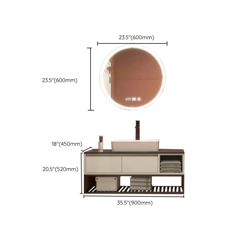 Modern Bathroom Sink Vanity Limestone Top Faucet and Shelving Included Clearhalo 'Bathroom Remodel & Bathroom Fixtures' 'Bathroom Vanities' 'bathroom_vanities' 'Home Improvement' 'home_improvement' 'home_improvement_bathroom_vanities' 8081217