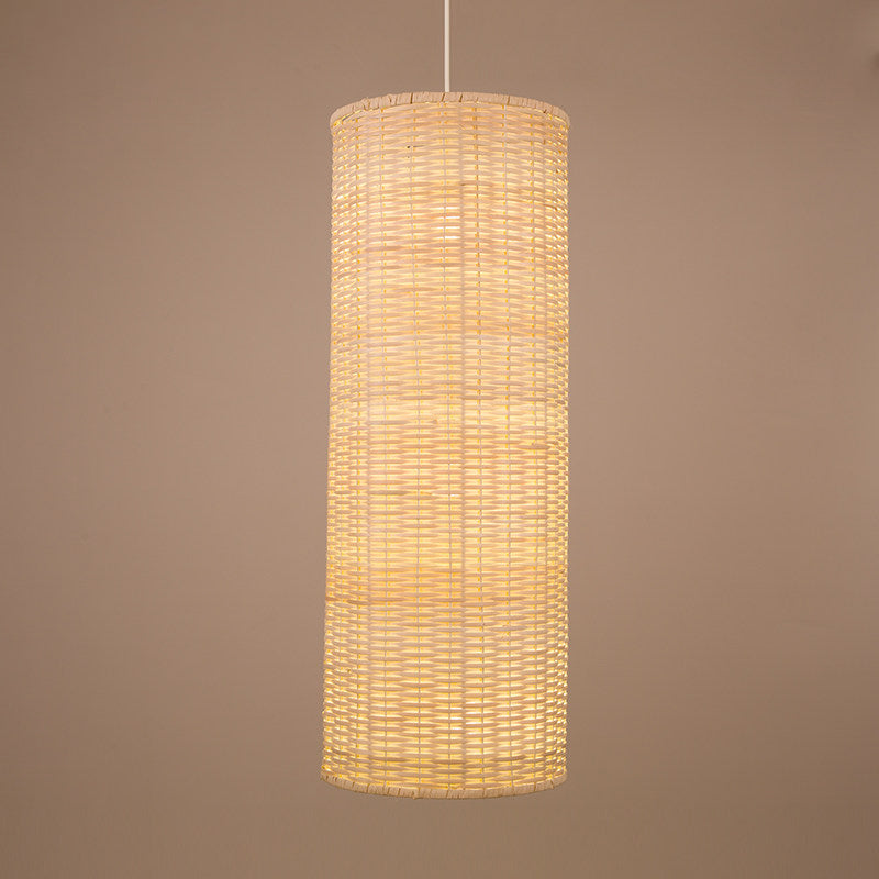 Minimalist Column Hanging Light Bamboo Rattan 1 Head Living Room Ceiling Pendant in Beige Clearhalo 'Ceiling Lights' 'Pendant Lights' 'Pendants' Lighting' 808134