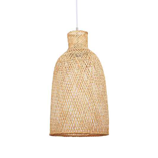 Khaki Trumpet Pendant Lamp Japanese 1 Bulb Bamboo Hanging Light Fixture over Dining Table Clearhalo 'Ceiling Lights' 'Pendant Lights' 'Pendants' Lighting' 808183