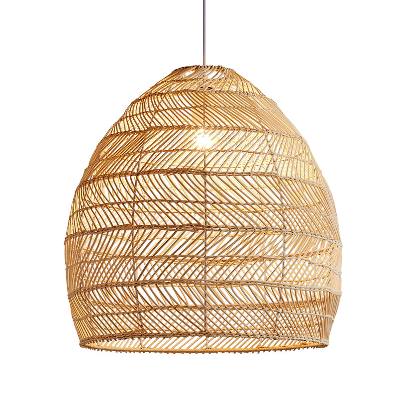 Bamboo Cloche Hanging Light Kit Tropical 1 Head 14"/18" Wide Beige Pendant Lighting Fixture Clearhalo 'Ceiling Lights' 'Pendant Lights' 'Pendants' Lighting' 808194