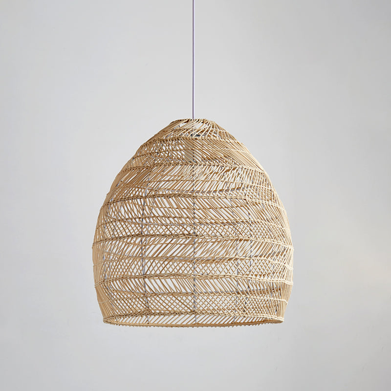Bamboo Cloche Hanging Light Kit Tropical 1 Head 14"/18" Wide Beige Pendant Lighting Fixture Clearhalo 'Ceiling Lights' 'Pendant Lights' 'Pendants' Lighting' 808195