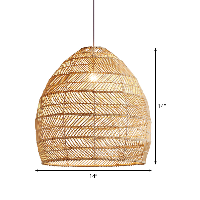 Bamboo Cloche Hanging Light Kit Tropical 1 Head 14"/18" Wide Beige Pendant Lighting Fixture Clearhalo 'Ceiling Lights' 'Pendant Lights' 'Pendants' Lighting' 808196