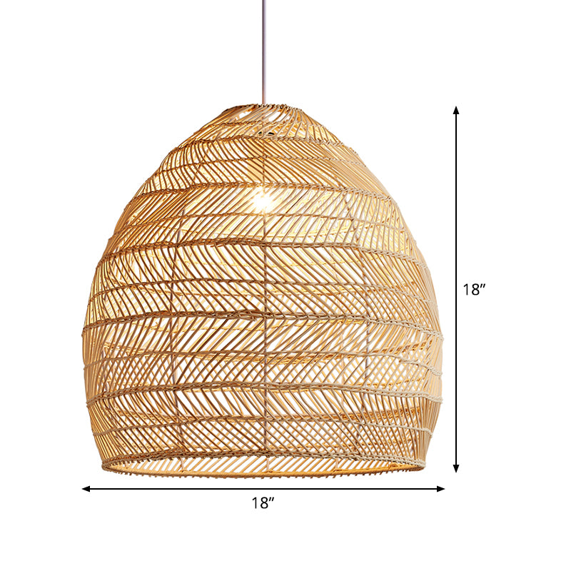 Bamboo Cloche Hanging Light Kit Tropical 1 Head 14"/18" Wide Beige Pendant Lighting Fixture Clearhalo 'Ceiling Lights' 'Pendant Lights' 'Pendants' Lighting' 808197