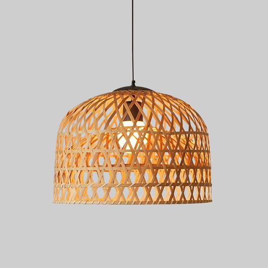 Asia 2-Layer Bowl Pendant Lighting Cross Woven Bamboo 1-Light Kitchen Ceiling Lamp in Beige Clearhalo 'Ceiling Lights' 'Pendant Lights' 'Pendants' Lighting' 808216