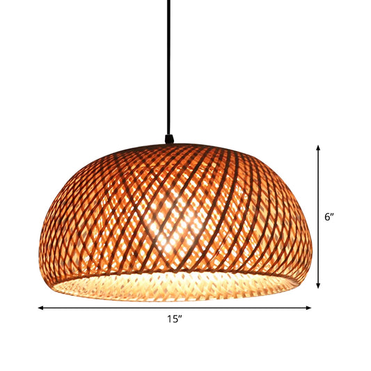 Dual Dome Shade Bamboo Hanging Light Asia 12"/15" Wide 1 Head Beige Pendant Lamp for Parlor Clearhalo 'Ceiling Lights' 'Pendant Lights' 'Pendants' Lighting' 808249