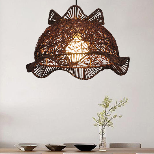 Coffee Ruffle-Edge Bowl Pendant Modernist Single Bamboo Ceiling Suspension Lamp for Dining Room Clearhalo 'Ceiling Lights' 'Pendant Lights' 'Pendants' Lighting' 808261