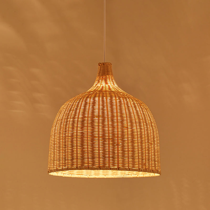 Beige Bowl Ceiling Pendant Lamp Asian 1 Light 11"/18" Wide Bamboo Hanging Light Fixture Clearhalo 'Ceiling Lights' 'Pendant Lights' 'Pendants' Lighting' 808347