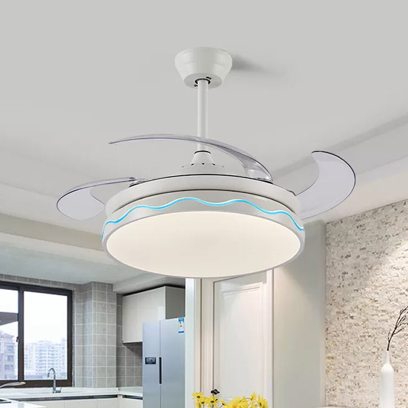 White Round Hanging Fan Lamp Nordic Style Acrylic Living Room LED 4 Blades Semi Flush Mount, Remote/Wall Control/Frequency Conversion and Remote Control, 42" Wide Clearhalo 'Ceiling Fans with Lights' 'Ceiling Fans' 'Industrial Ceiling Fans' 'Industrial' Lighting' 808396