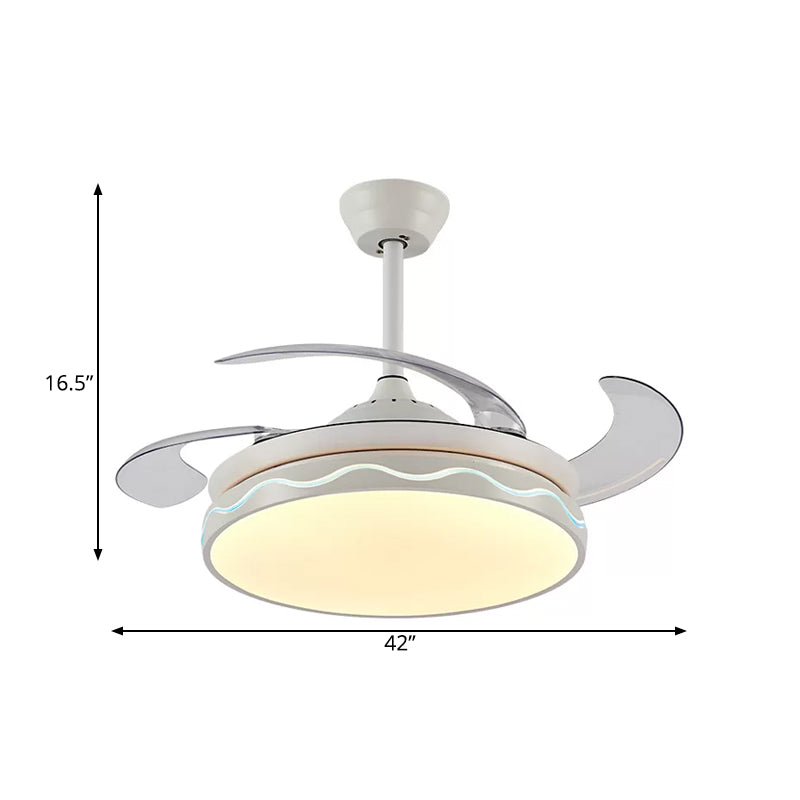 White Round Hanging Fan Lamp Nordic Style Acrylic Living Room LED 4 Blades Semi Flush Mount, Remote/Wall Control/Frequency Conversion and Remote Control, 42" Wide Clearhalo 'Ceiling Fans with Lights' 'Ceiling Fans' 'Industrial Ceiling Fans' 'Industrial' Lighting' 808399