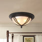 Antique Bowl Flush Light 4 Bulbs Milk Glass Flush Mount Lamp in Black with Metal Cage Frame Clearhalo 'Ceiling Lights' 'Close To Ceiling Lights' 'Close to ceiling' 'Flush mount' Lighting' 808482
