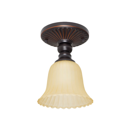 Flared Foyer Semi Flush Mount Traditional Ribbed Frosted Glass 1 Light Black Flushmount Clearhalo 'Ceiling Lights' 'Chandeliers' 'Close To Ceiling Lights' 'Close to ceiling' 'Glass shade' 'Glass' 'Semi-flushmount' Lighting' 808513