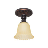 Flared Foyer Semi Flush Mount Traditional Ribbed Frosted Glass 1 Light Black Flushmount Clearhalo 'Ceiling Lights' 'Chandeliers' 'Close To Ceiling Lights' 'Close to ceiling' 'Glass shade' 'Glass' 'Semi-flushmount' Lighting' 808513