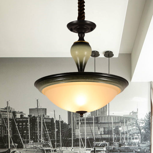 Retro Bowl Semi Flush Mount Light 3 Bulbs Frosted Glass Flushmount Lighting in Black Clearhalo 'Ceiling Lights' 'Close To Ceiling Lights' 'Close to ceiling' 'Glass shade' 'Glass' 'Semi-flushmount' Lighting' 808520