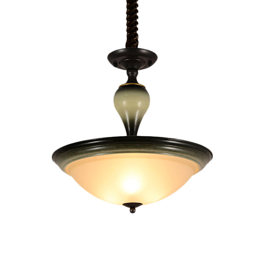 Retro Bowl Semi Flush Mount Light 3 Bulbs Frosted Glass Flushmount Lighting in Black Clearhalo 'Ceiling Lights' 'Close To Ceiling Lights' 'Close to ceiling' 'Glass shade' 'Glass' 'Semi-flushmount' Lighting' 808521