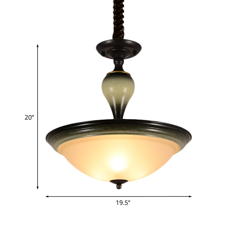Retro Bowl Semi Flush Mount Light 3 Bulbs Frosted Glass Flushmount Lighting in Black Clearhalo 'Ceiling Lights' 'Close To Ceiling Lights' 'Close to ceiling' 'Glass shade' 'Glass' 'Semi-flushmount' Lighting' 808522
