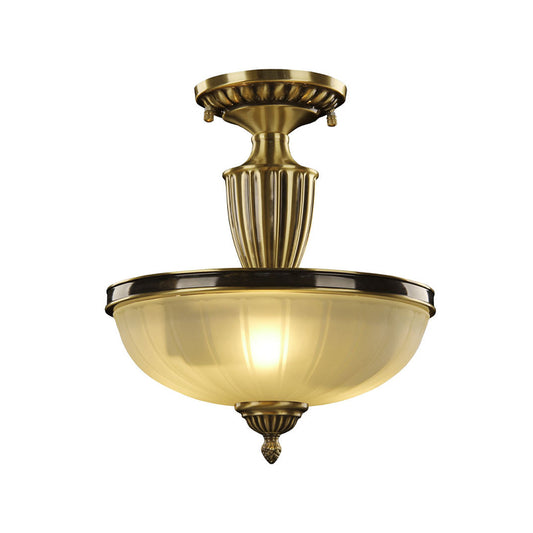 2-Bulb Semi Mount Lighting Retro Dome Frosted Glass Ceiling Light with Urn-Shaped Metal Rod in Gold Clearhalo 'Ceiling Lights' 'Close To Ceiling Lights' 'Close to ceiling' 'Glass shade' 'Glass' 'Semi-flushmount' Lighting' 808525