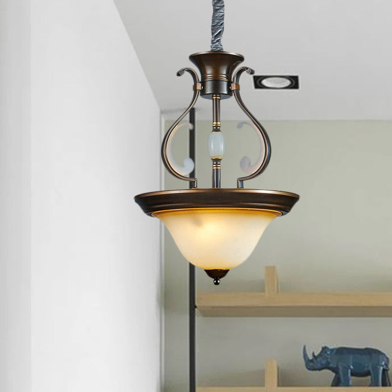 Bell Beige Glass Chandelier Lamp Antique 4-Light Kitchen Pendant Light Fixture with Curved Arm Clearhalo 'Ceiling Lights' 'Chandeliers' 'Glass shade' 'Glass' Lighting' 808561
