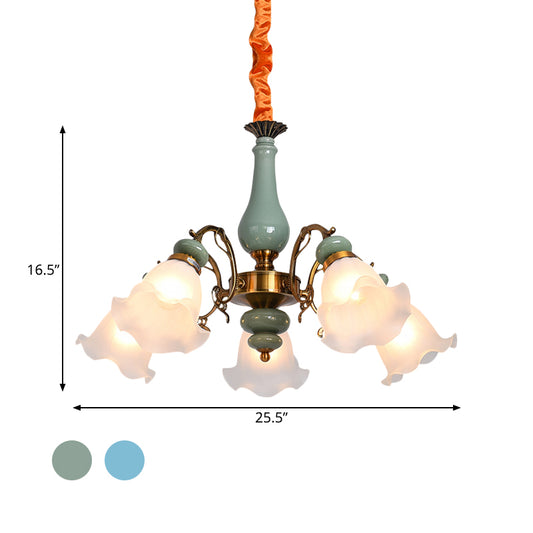 Flower Opal Glass Ceiling Chandelier Traditional 3/5 Heads Living Room Pendulum Light in Light Blue/Pewter Clearhalo 'Ceiling Lights' 'Chandeliers' Lighting' options 808621