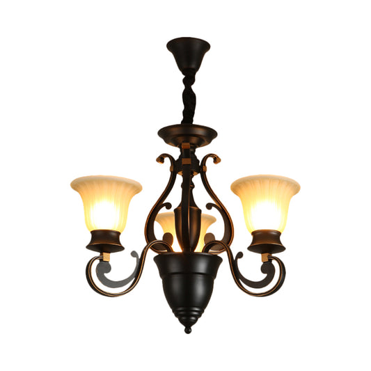 Black 3/5-Light Ceiling Chandelier Antiqued Frosted Glass Bell Shaped Up/Down Hanging Lamp Kit Clearhalo 'Ceiling Lights' 'Chandeliers' Lighting' options 808632