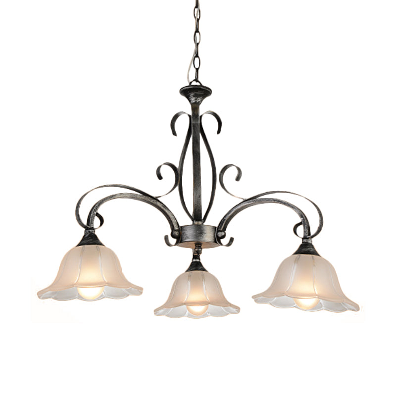 Translucent Glass Floral Pendant Lighting Vintage 3-Head Living Room Chandelier Lamp Fixture in Silver Clearhalo 'Ceiling Lights' 'Chandeliers' Lighting' options 808641