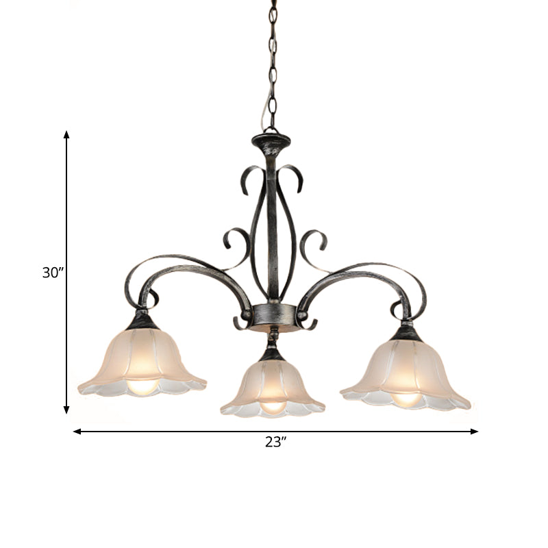 Translucent Glass Floral Pendant Lighting Vintage 3-Head Living Room Chandelier Lamp Fixture in Silver Clearhalo 'Ceiling Lights' 'Chandeliers' Lighting' options 808642