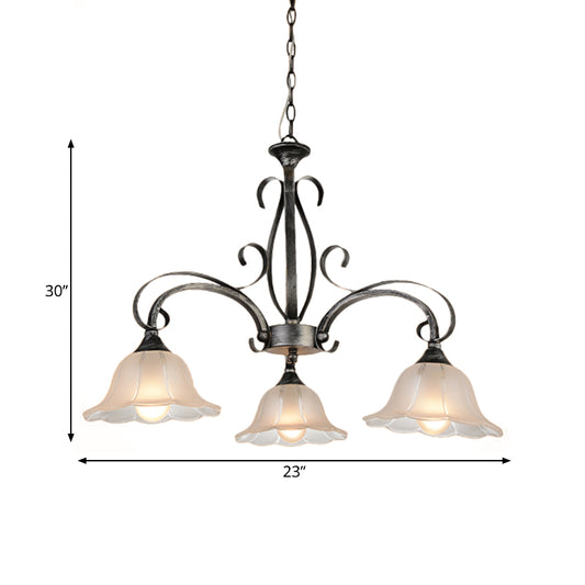 Translucent Glass Floral Pendant Lighting Vintage 3-Head Living Room Chandelier Lamp Fixture in Silver Clearhalo 'Ceiling Lights' 'Chandeliers' Lighting' options 808642