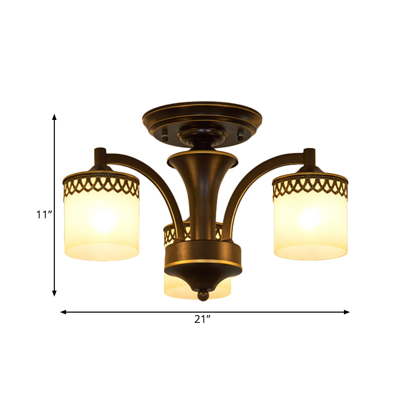 Traditional Cylinder Semi Flush Lighting 3/6/8 Bulbs Frosted Glass Flush Mount Ceiling Lamp in Black Clearhalo 'Ceiling Lights' 'Close To Ceiling Lights' 'Close to ceiling' 'Glass shade' 'Glass' 'Pendant Lights' 'Semi-flushmount' Lighting' 808676