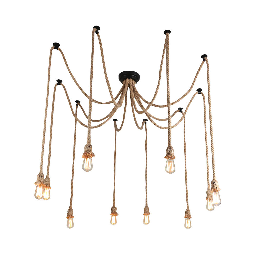 Farmhouse Style Swag Pendant Lighting with Bare Bulb 8/10 Lights Rope Hanging Light Fixture in Beige Clearhalo 'Ceiling Lights' 'Industrial Pendants' 'Industrial' 'Middle Century Pendants' 'Pendant Lights' 'Pendants' 'Tiffany' Lighting' 8087