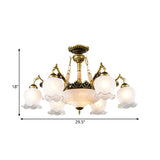 Bronze Finish Floral-Shape Semi Mount Lighting Warehouse White Glass 7/9/11-Light Living Room Ceiling Flush Clearhalo 'Ceiling Lights' 'Chandeliers' 'Close To Ceiling Lights' 'Close to ceiling' 'Glass shade' 'Glass' 'Semi-flushmount' Lighting' 808753