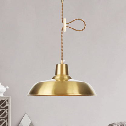 1-Bulb Ceiling Pendant Warehouse Barn Shade Metallic Adjustable Suspension Lighting in Gold Gold A Clearhalo 'Art Deco Pendants' 'Cast Iron' 'Ceiling Lights' 'Ceramic' 'Crystal' 'Industrial Pendants' 'Industrial' 'Metal' 'Middle Century Pendants' 'Pendant Lights' 'Pendants' 'Tiffany' Lighting' 808787