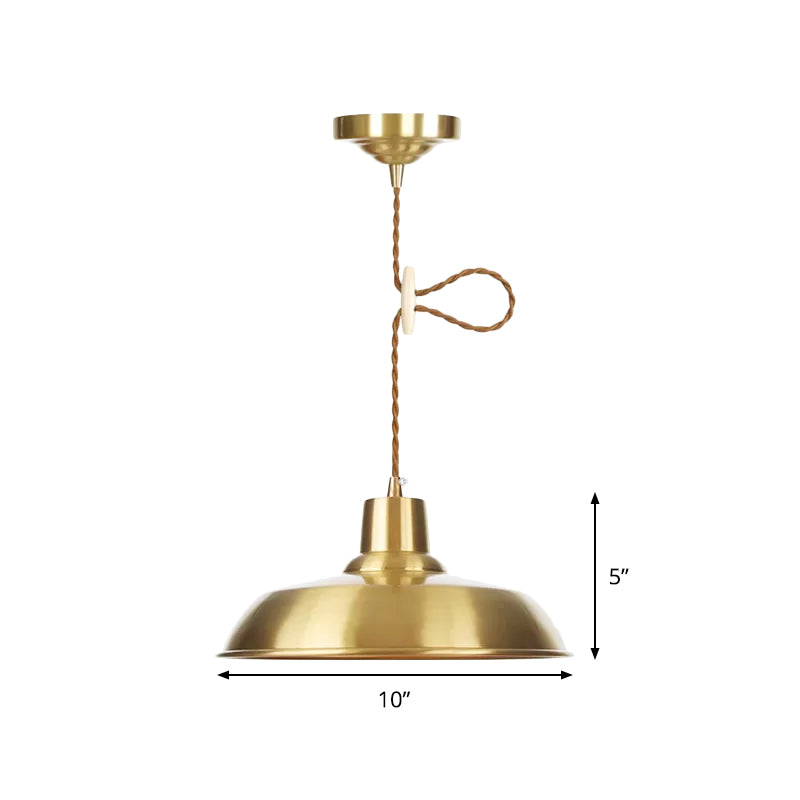 1-Bulb Ceiling Pendant Warehouse Barn Shade Metallic Adjustable Suspension Lighting in Gold Clearhalo 'Art Deco Pendants' 'Cast Iron' 'Ceiling Lights' 'Ceramic' 'Crystal' 'Industrial Pendants' 'Industrial' 'Metal' 'Middle Century Pendants' 'Pendant Lights' 'Pendants' 'Tiffany' Lighting' 808791
