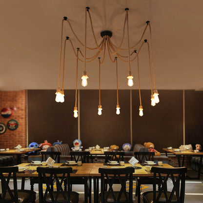 Farmhouse Style Swag Pendant Lighting with Bare Bulb 8/10 Lights Rope Hanging Light Fixture in Beige 10 Beige Clearhalo 'Ceiling Lights' 'Industrial Pendants' 'Industrial' 'Middle Century Pendants' 'Pendant Lights' 'Pendants' 'Tiffany' Lighting' 8088