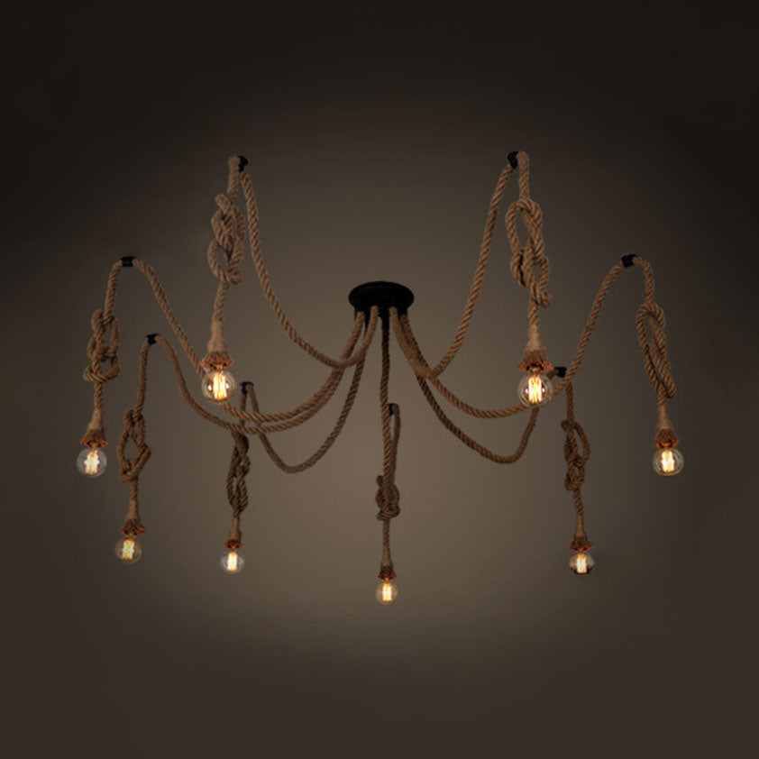 Farmhouse Style Swag Pendant Lighting with Bare Bulb 8/10 Lights Rope Hanging Light Fixture in Beige Clearhalo 'Ceiling Lights' 'Industrial Pendants' 'Industrial' 'Middle Century Pendants' 'Pendant Lights' 'Pendants' 'Tiffany' Lighting' 8090