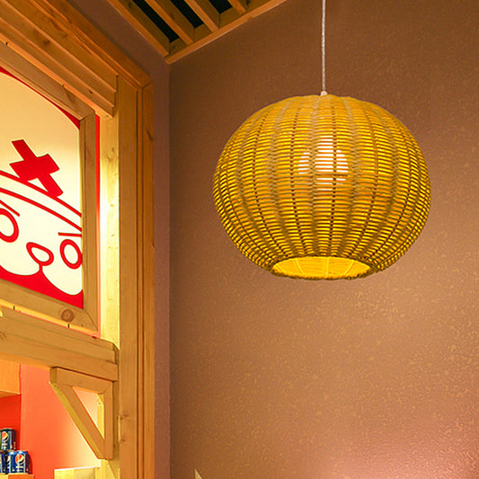 1 Bulb Restaurant Pendulum Light Chinese Beige Hanging Pendant with Globe Bamboo Shade Clearhalo 'Ceiling Lights' 'Pendant Lights' 'Pendants' Lighting' 809110