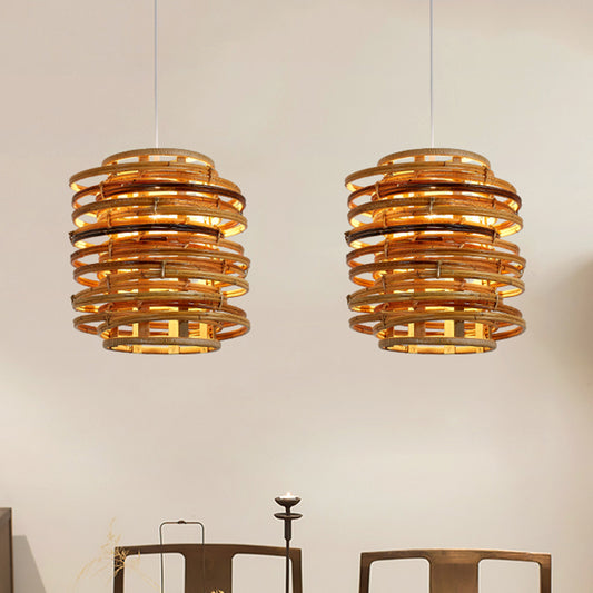 Whirled Bamboo Suspension Pendant Asian Single Beige Hanging Light Kit over Dining Table Clearhalo 'Ceiling Lights' 'Pendant Lights' 'Pendants' Lighting' 809150