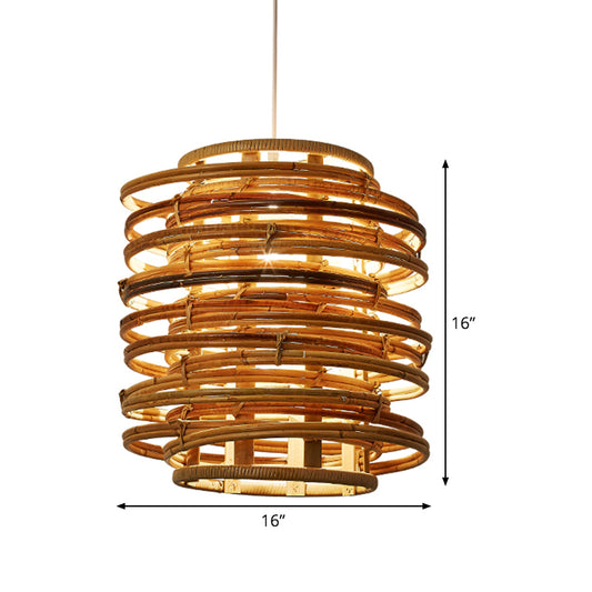 Whirled Bamboo Suspension Pendant Asian Single Beige Hanging Light Kit over Dining Table Clearhalo 'Ceiling Lights' 'Pendant Lights' 'Pendants' Lighting' 809153