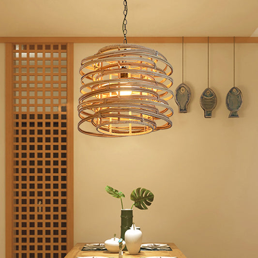 Asia 1 Head Pendant Lighting Wood Swirling Hanging Lamp Kit with Bamboo Shade for Massage House Clearhalo 'Ceiling Lights' 'Pendant Lights' 'Pendants' Lighting' 809154