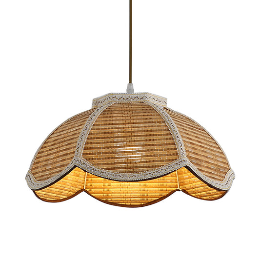 Hand Woven Scalloped Hanging Lamp Asian Bamboo 1 Bulb Restaurant Ceiling Pendant with Braided Trim Clearhalo 'Ceiling Lights' 'Pendant Lights' 'Pendants' Lighting' 809161