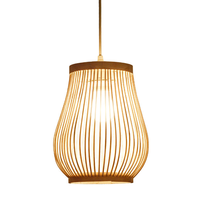 Hand-Worked Pear Cage Drop Pendant Asia Bamboo 1 Bulb Terrace Ceiling Light in Wood Clearhalo 'Ceiling Lights' 'Pendant Lights' 'Pendants' Lighting' 809196