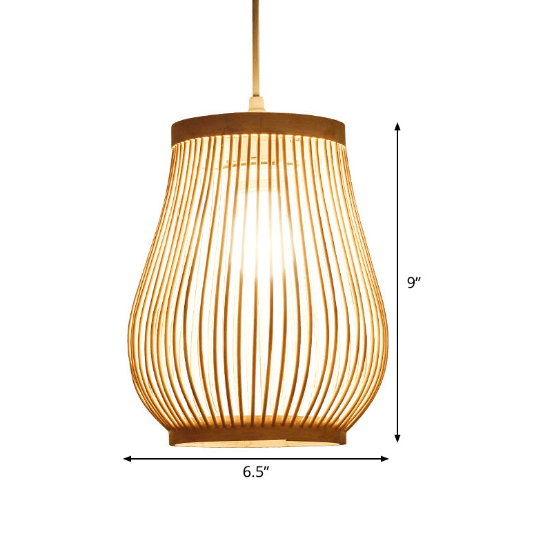 Hand-Worked Pear Cage Drop Pendant Asia Bamboo 1 Bulb Terrace Ceiling Light in Wood Clearhalo 'Ceiling Lights' 'Pendant Lights' 'Pendants' Lighting' 809198